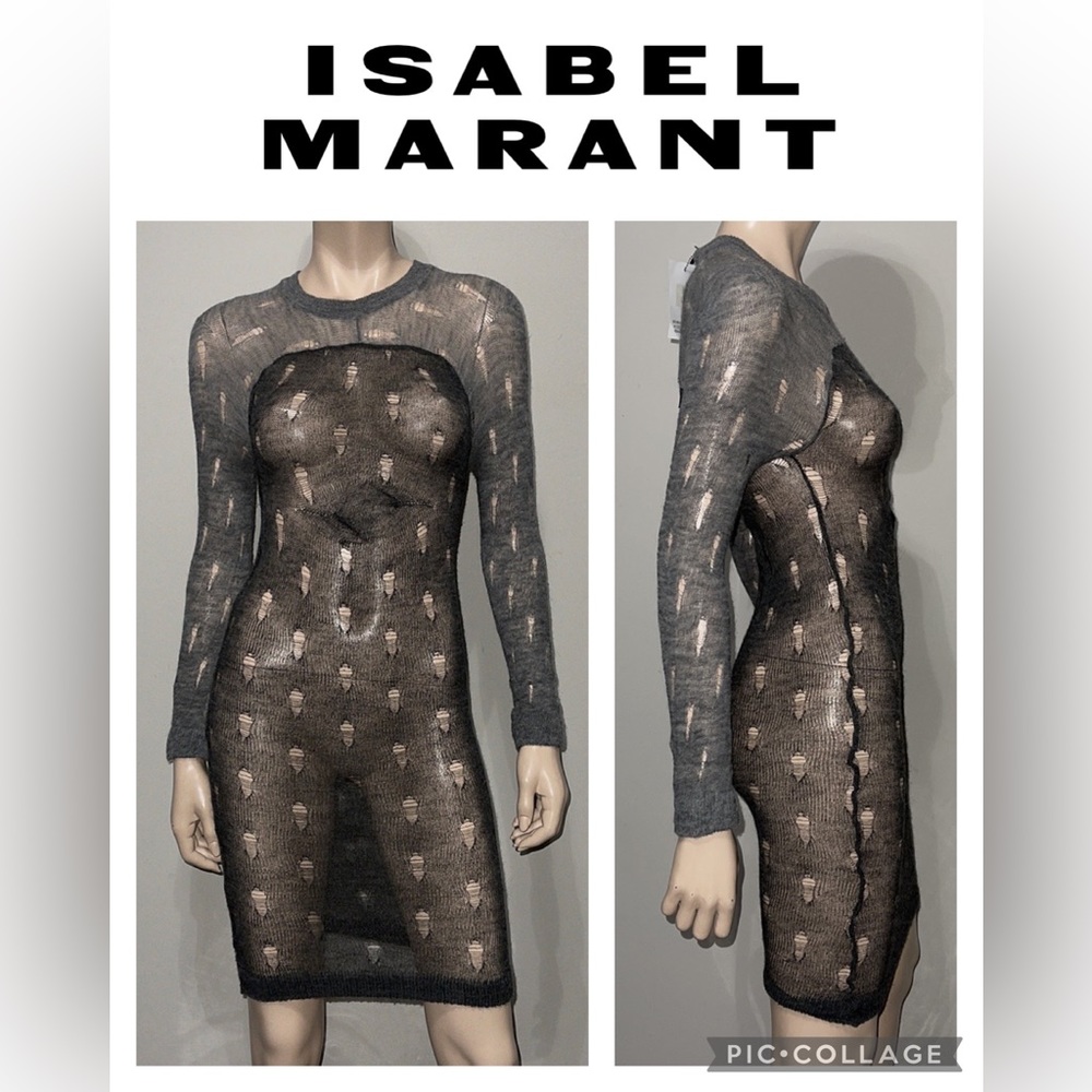 Isabel Marant Grey Distressed Knit Dress O/S